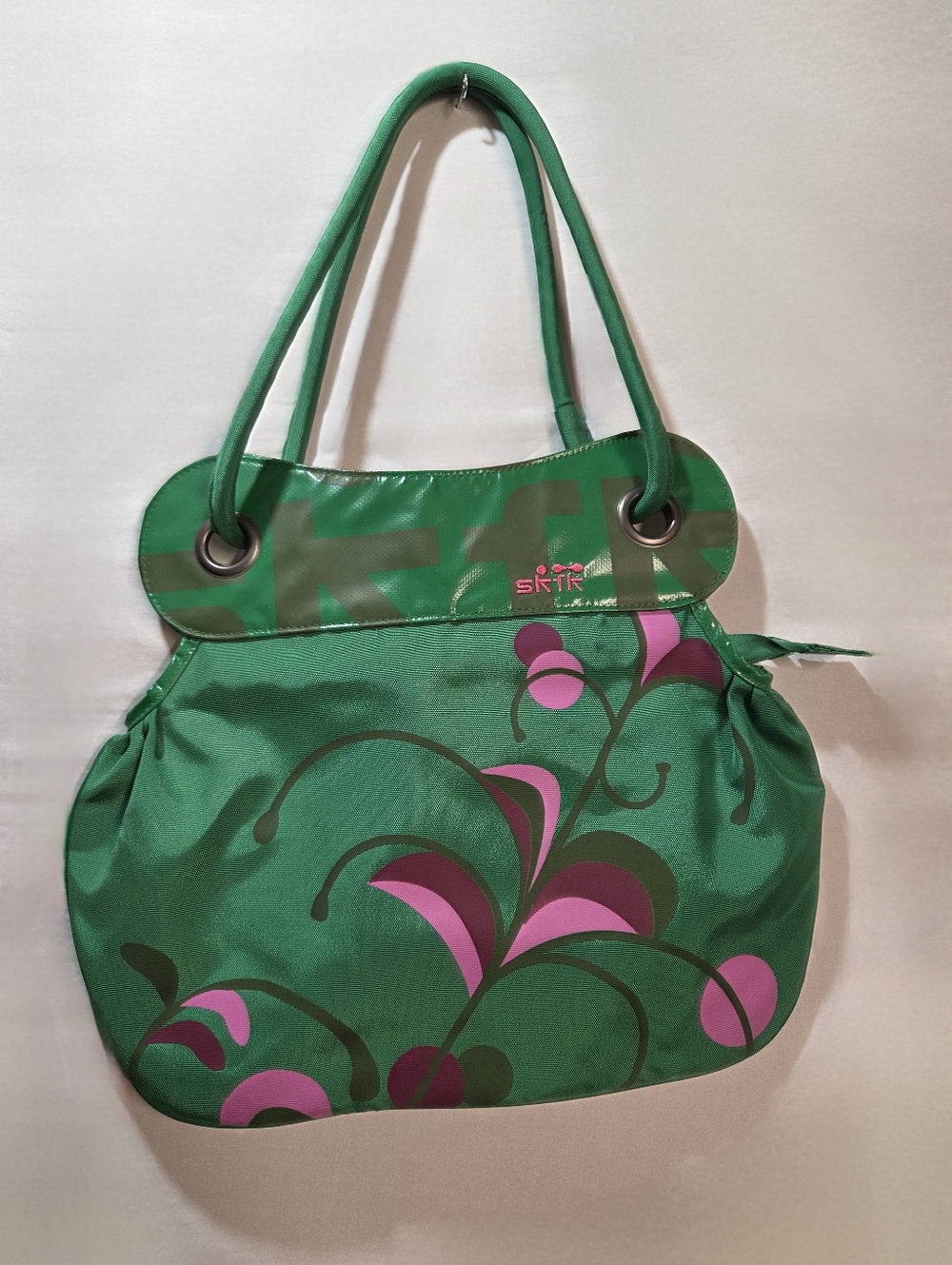 Y2K Skunkfunk SKFK Shoulder Bag Bold Vibrant Green Purple - Vinyl Detail